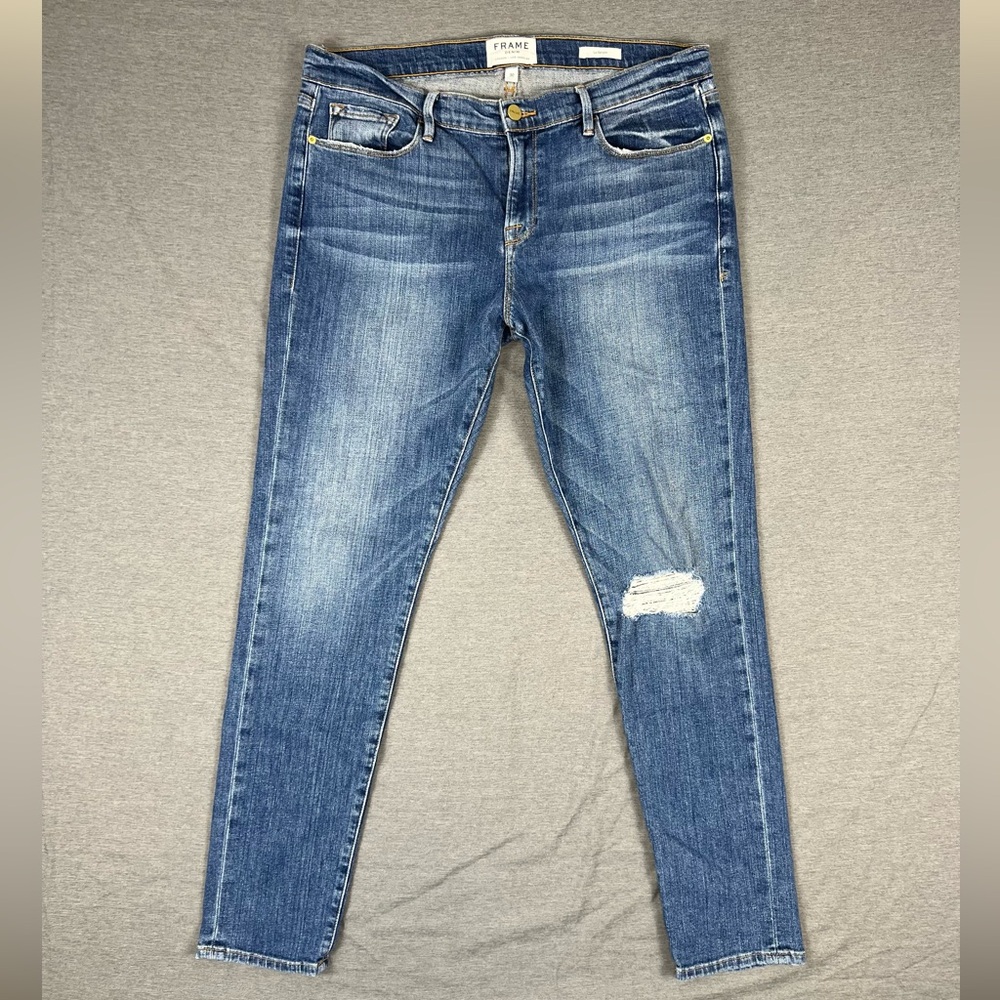Frame Denim Blue Le Garçon Distressed Skinny Jeans